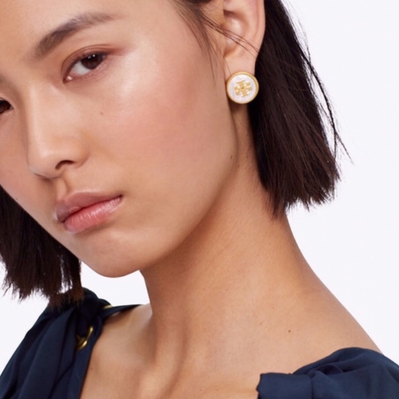 Tory Burch • White Semiprecious Stone Logo Earrings - Picture 2 of 7